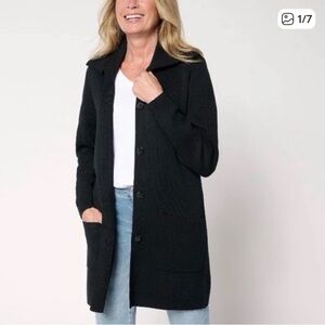 Denim&Co Black Long Cardigan Sweater
